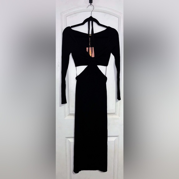 Cult Gaia Enzo Ribbed Knit Maxi Dress cut out halter long sleeve black L - Picture 5 of 16